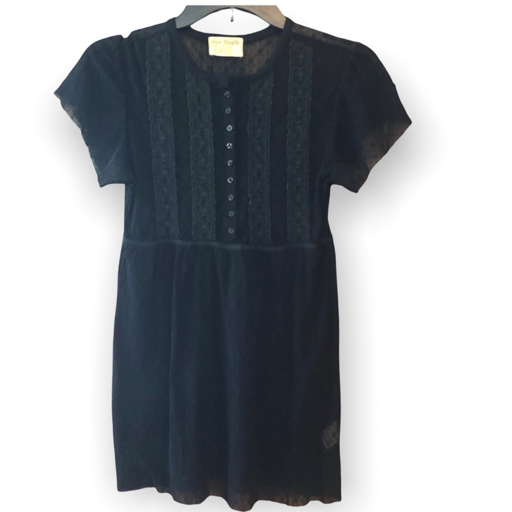 Free People S Sheer Black Lightweight Lace Button Front Babydoll Blouse Tunic